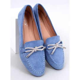 Mocassini da donna in camoscio con fiocco, colore blu 1