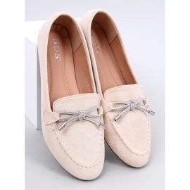 Mocassini da donna in camoscio con fiocco, colore beige 1