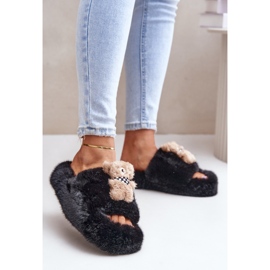 Pantofole isolate da donna con orsacchiotto BG189P, nere nero 1
