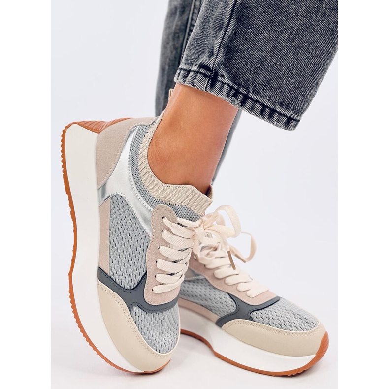 Scarpe sportive da donna a calzino grigie grigio 2