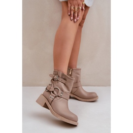 Stivali da donna in pelle con tacco basso e cinturini Zazoo 3644 Beige 2