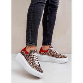 Zazoo Leopard Sneakers con plateau in pelle leopardata 3346 Marrone-Rosso 2