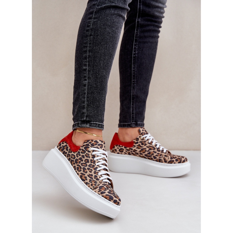 Zazoo Leopard Sneakers con plateau in pelle leopardata 3346 Marrone-Rosso 2