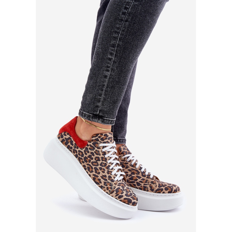 Zazoo Leopard Sneakers con plateau in pelle leopardata 3346 Marrone-Rosso 1