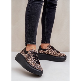 Leopardo Sneakers con plateau in pelle leopardata Zazoo 3346 Marrone-Nero 2