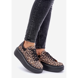Leopardo Sneakers con plateau in pelle leopardata Zazoo 3346 Marrone-Nero 1