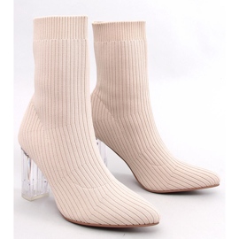 Stivaletti a calza beige con tacco trasparente 1