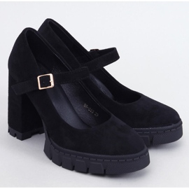 Décolleté con plateau e cinturino, nere nero 1