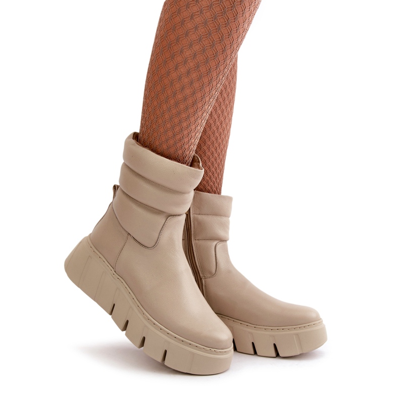 Zazoo 60512 Stivali in pelle da donna con cerniera, caldi con feltro, beige chiaro 1