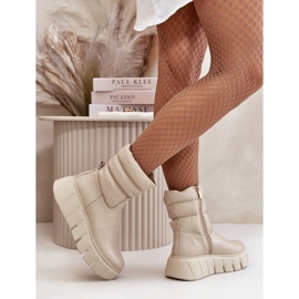 Zazoo 60512 Stivali in pelle da donna con cerniera, caldi con feltro, beige chiaro 3