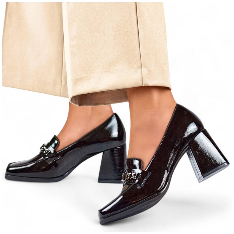 Scarpe eleganti nere in vernice con tacco alto 24-12322B nero 1