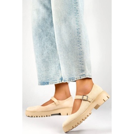 Décolleté da donna in pelle scamosciata fissate con fibbia beige 2