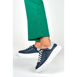Scarpe con plateau in pelle traforata, blu navy GD-XF72N 2