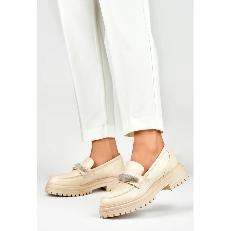 Mocassini da donna con strass, beige 7961BE 2