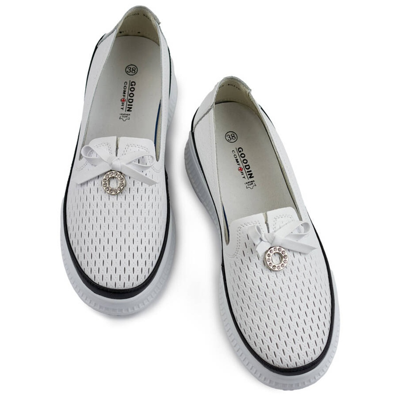 Goodin Scarpe da donna in pelle traforata con suola spessa, bianco GD-XF-103W 1