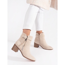 Stivaletti da donna con tacco alto in camoscio beige chiaro 1