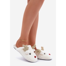 Pantofole natalizie con motivo di renne, pelose, bianche bianco 1