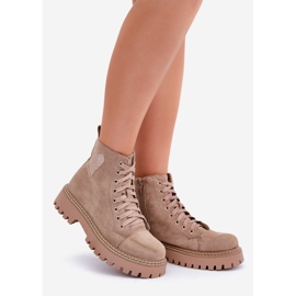 Stivaletti da donna con cuore glitterato, beige scuro 1