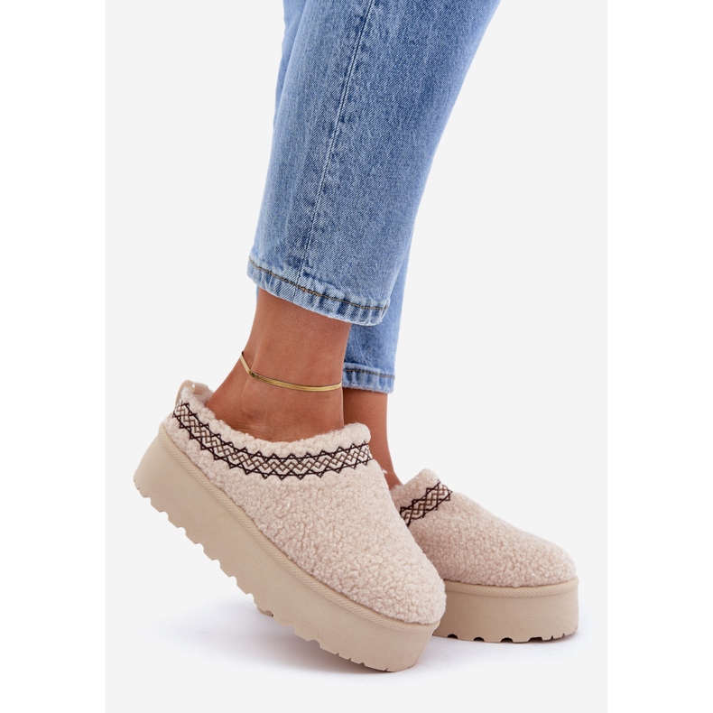 Stivali da neve con plateau in pelle di pecora Leaniella beige chiaro con pelliccia 1