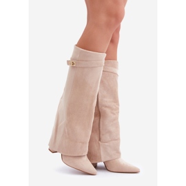 Stivali sopra il ginocchio da donna con tacco alto, colore beige chiaro 1