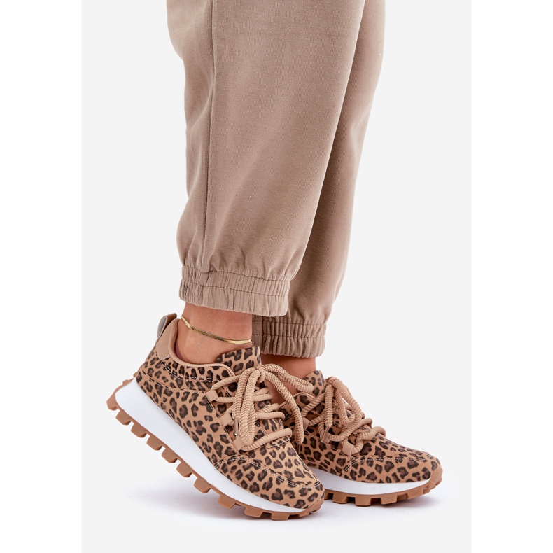 Scarpe sportive con piattaforma sneakers leopardate marroni beige 1