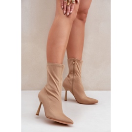 Stivaletti in tessuto beige scuro 2