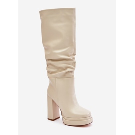 Stivali da donna con tacco in ecopelle beige 2