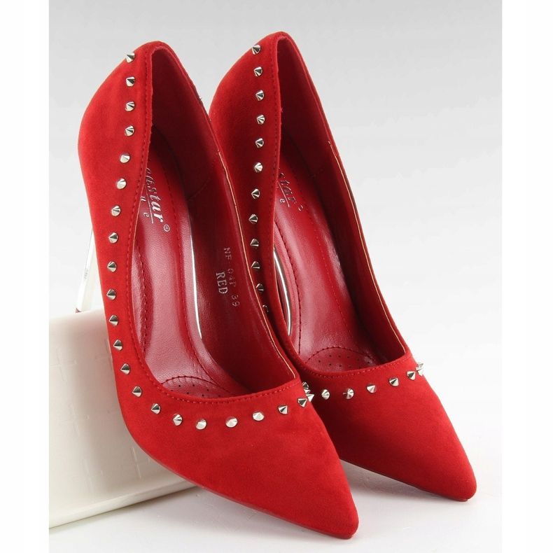Tacco in camoscio con borchie rosso nf-04p Red 2