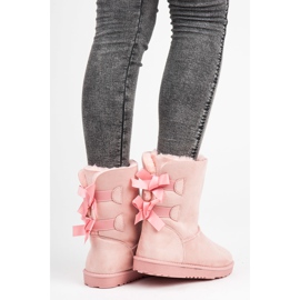 Doposci in camoscio con fiocchi rosa 1