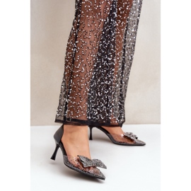 Tacchi alti decorati con fiocco, neri nero 2