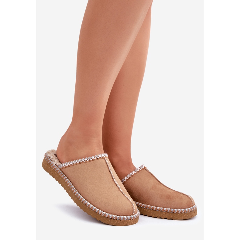 Inblu Pantofole da donna in cammello con scarpe da casa ricamate marrone 1