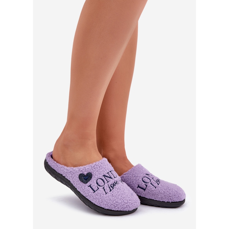 Inblu Pantofole in pelle di pecora viola da donna con pelliccia 1
