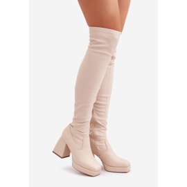 Stivali sopra il ginocchio aderenti, beige chiaro 1