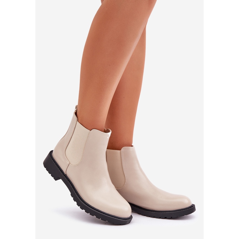 Stivaletti Chelsea da donna con tacco piatto, beige 1
