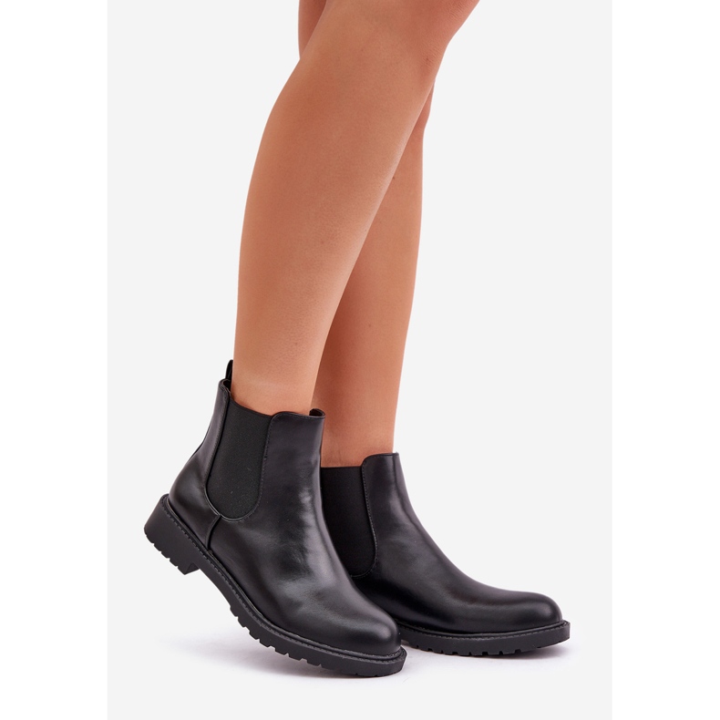 Stivaletti Chelsea da donna con tacco piatto, neri nero 1