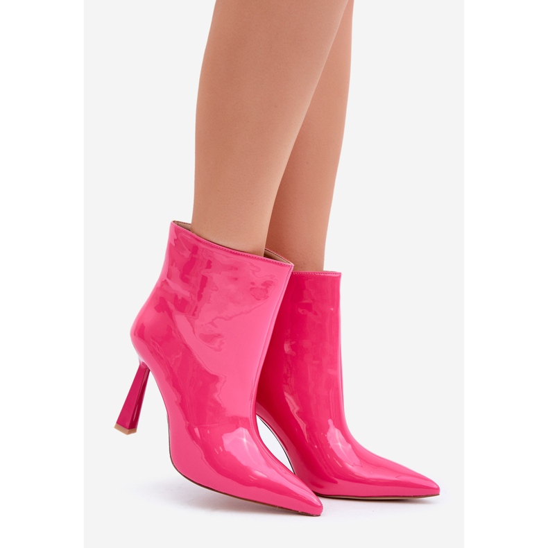 Stivaletti slip-on con tacco alto in vernice, Fucsia rosa 1
