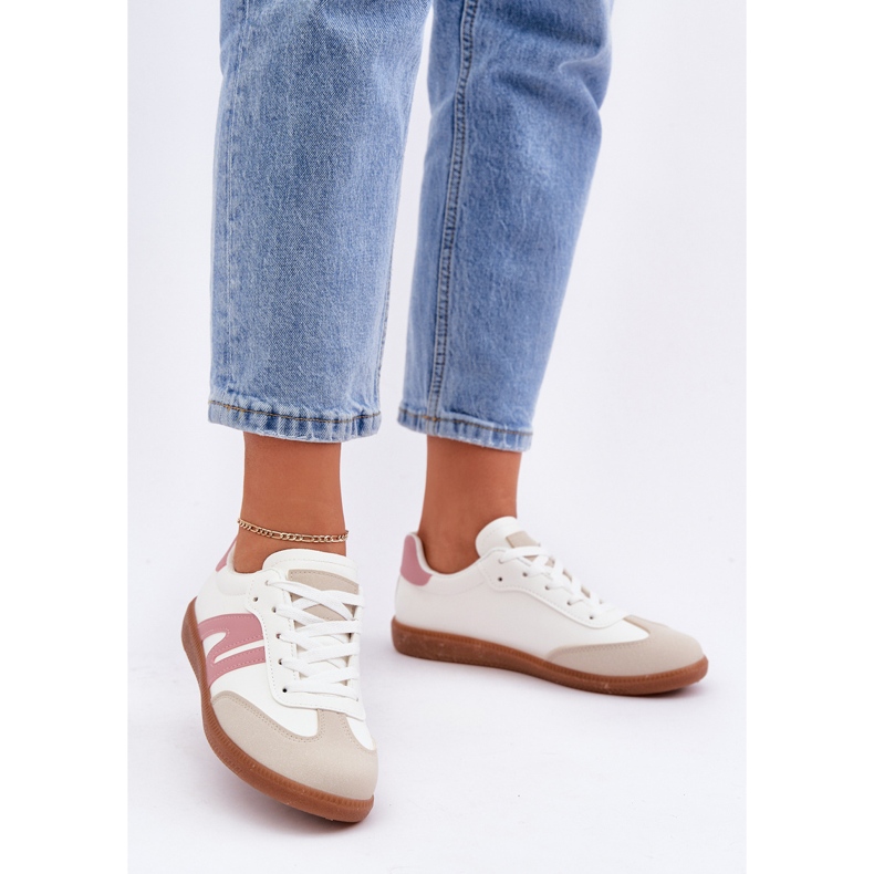 Sneakers Basse da Donna Realizzate in Eco Pelle, Colore Bianco e Rosa Navidemi 2