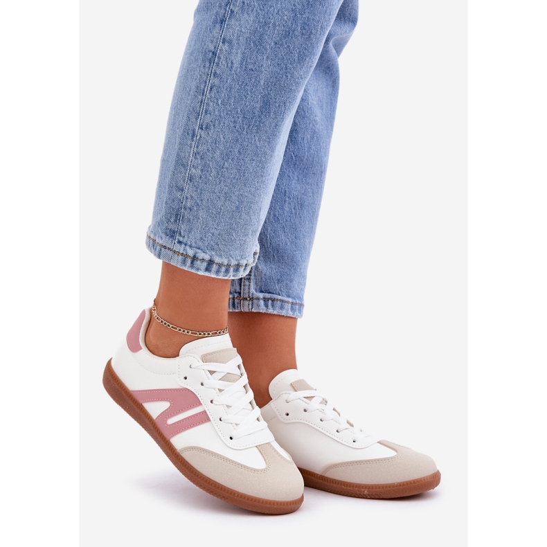 Sneakers Basse da Donna Realizzate in Eco Pelle, Colore Bianco e Rosa Navidemi bianca 1