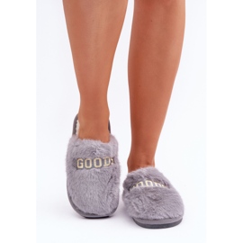 Ciabatte da donna con pelliccia e scritta, grigie grigio 2