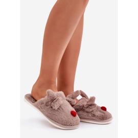 Pantofole Da Donna In Pelliccia Con Motivo Renne, Beige Scuro 1