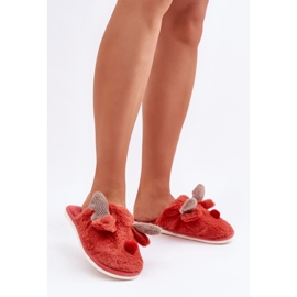 Pantofole da donna in pelliccia con motivo di renne, corallo rosso 2