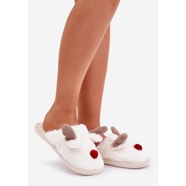 Pantofole Da Donna In Pelliccia Con Motivo Renna, Bianco 1