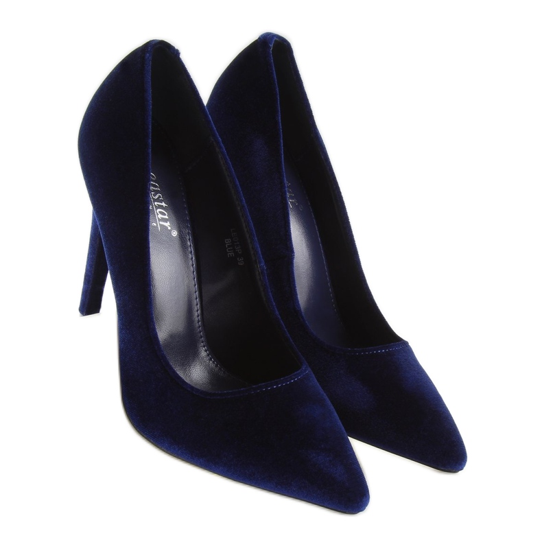Décolleté in velluto su un tacco blu navy LE013P Blu 2