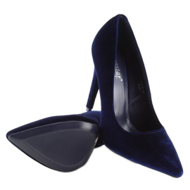 Décolleté in velluto su un tacco blu navy LE013P Blu 1