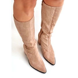 Bestelle Stivali in eco suede con tacco largo, beige 2