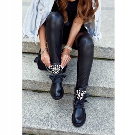 Ideal Stivali caldi da donna con perle e nastro nero 3