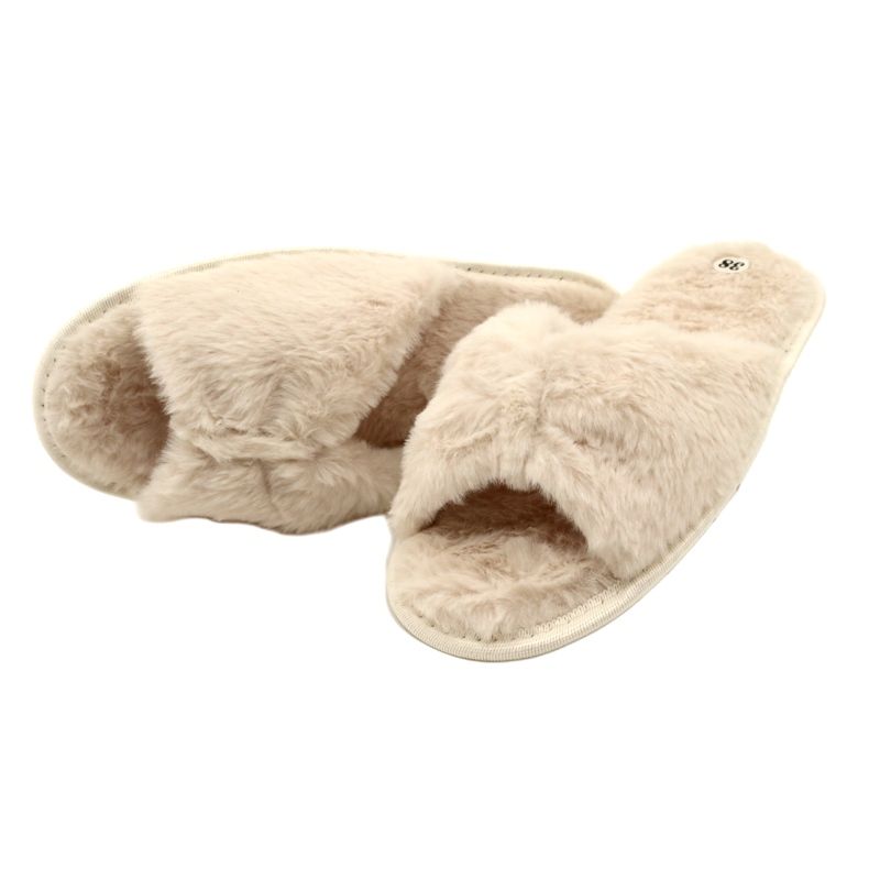 Evento Pantofole da donna con pelliccia morbida 20PA36-3360 beige 3