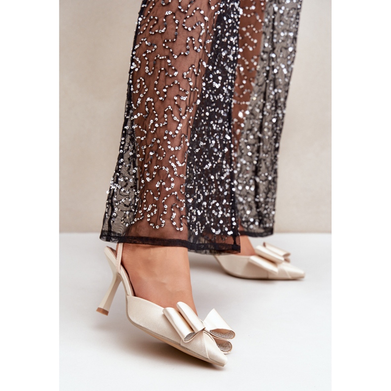 Step in style Eleganti scarpe con tacco dorate da donna con fiocco d'oro 1