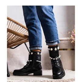 Solea Stivaletti stringati da donna neri con perle nero 1