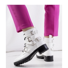 Stivaletti da donna con cerniera e fibbie, colore bianco 2